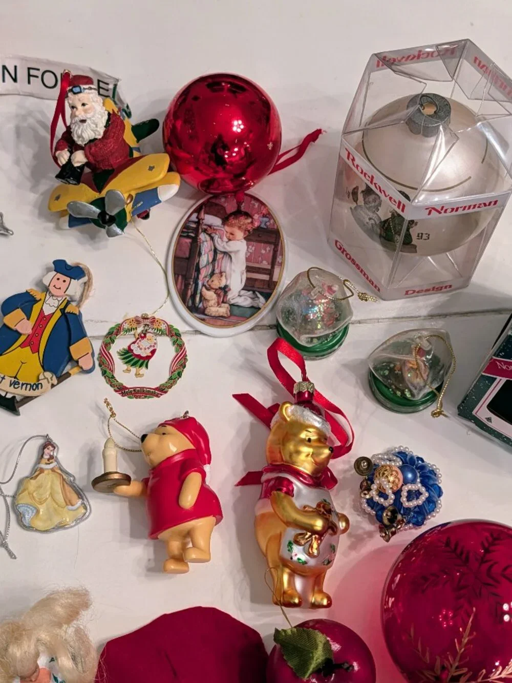 Lot of 68 VTG Christmas Ornaments 80s 90s Santa Disney Pooh Barbie Angels Retro